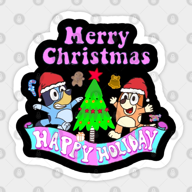 Merry Christmas and Happy Holiday // Bluey Sticker by 80sCartoons.Club